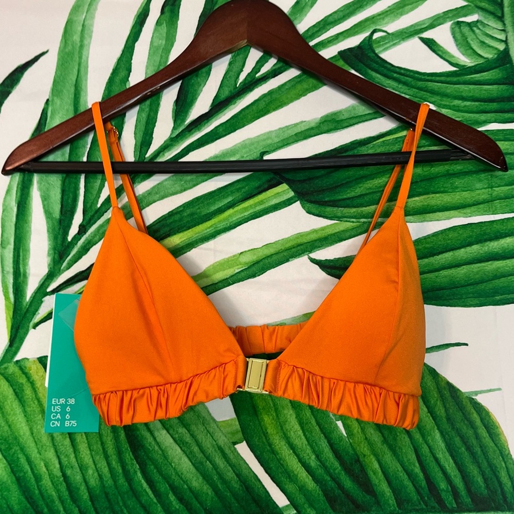 NWT H&M Sz 6 Orange Gold Satin Swimwear Orange Bikini Summer Bathing Suit Top